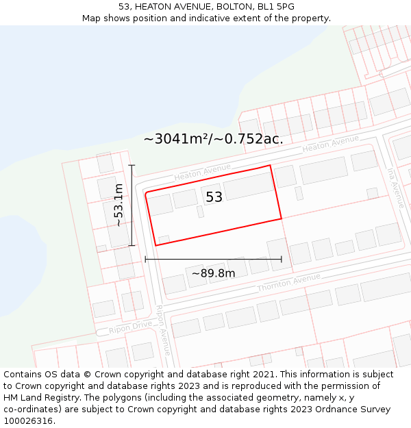 53, HEATON AVENUE, BOLTON, BL1 5PG: Plot and title map