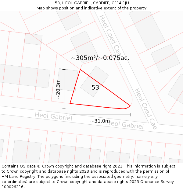 53, HEOL GABRIEL, CARDIFF, CF14 1JU: Plot and title map