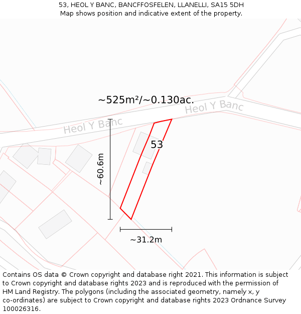 53, HEOL Y BANC, BANCFFOSFELEN, LLANELLI, SA15 5DH: Plot and title map