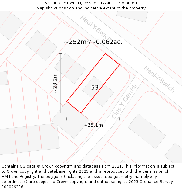 53, HEOL Y BWLCH, BYNEA, LLANELLI, SA14 9ST: Plot and title map