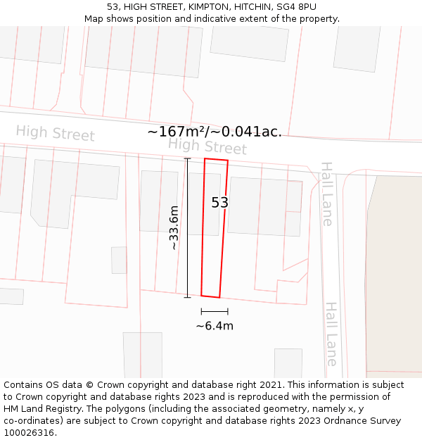 53, HIGH STREET, KIMPTON, HITCHIN, SG4 8PU: Plot and title map