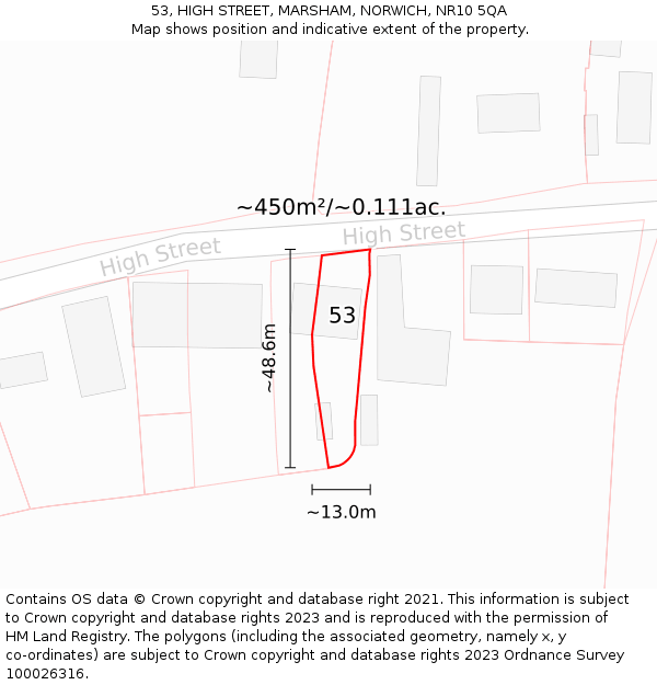 53, HIGH STREET, MARSHAM, NORWICH, NR10 5QA: Plot and title map