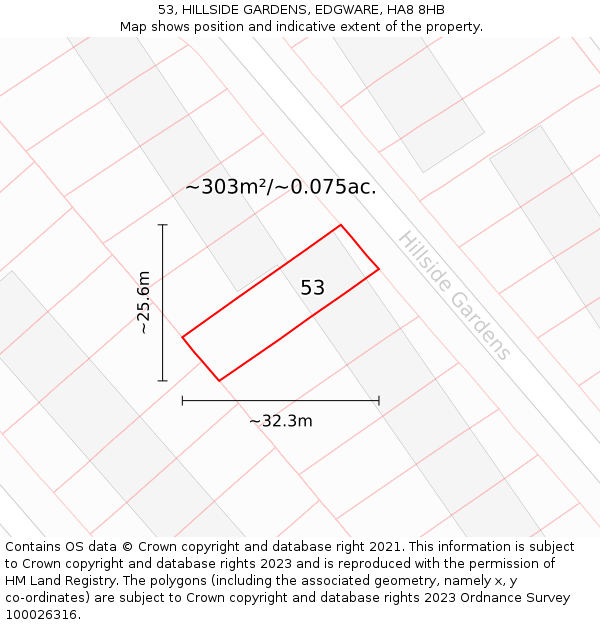 53, HILLSIDE GARDENS, EDGWARE, HA8 8HB: Plot and title map