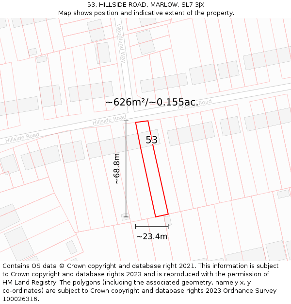 53, HILLSIDE ROAD, MARLOW, SL7 3JX: Plot and title map