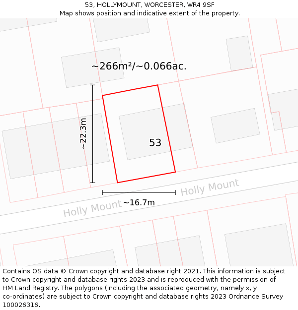 53, HOLLYMOUNT, WORCESTER, WR4 9SF: Plot and title map