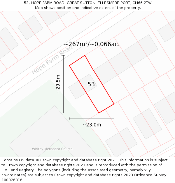 53, HOPE FARM ROAD, GREAT SUTTON, ELLESMERE PORT, CH66 2TW: Plot and title map