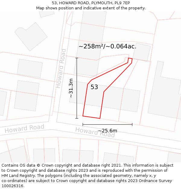 53, HOWARD ROAD, PLYMOUTH, PL9 7EP: Plot and title map