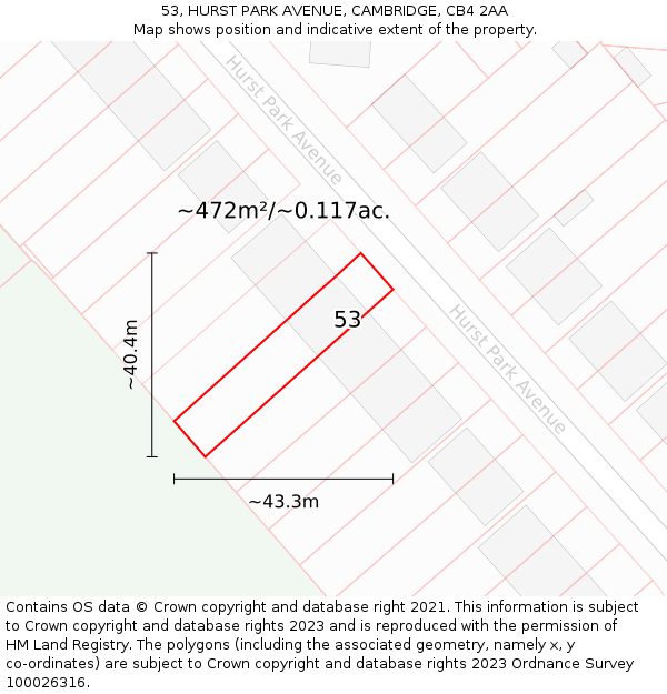 53, HURST PARK AVENUE, CAMBRIDGE, CB4 2AA: Plot and title map