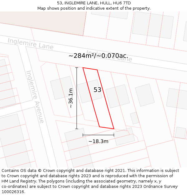 53, INGLEMIRE LANE, HULL, HU6 7TD: Plot and title map