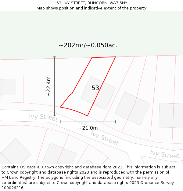 53, IVY STREET, RUNCORN, WA7 5NY: Plot and title map