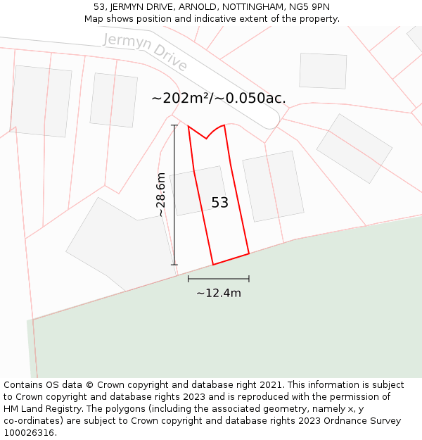 53, JERMYN DRIVE, ARNOLD, NOTTINGHAM, NG5 9PN: Plot and title map