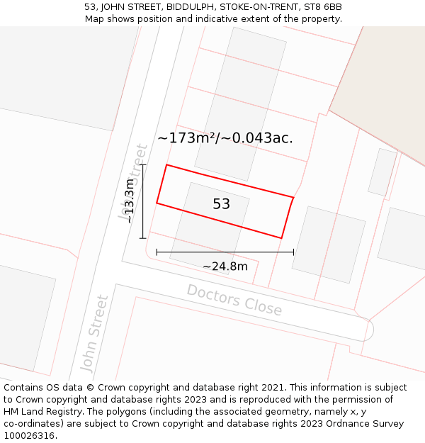 53, JOHN STREET, BIDDULPH, STOKE-ON-TRENT, ST8 6BB: Plot and title map