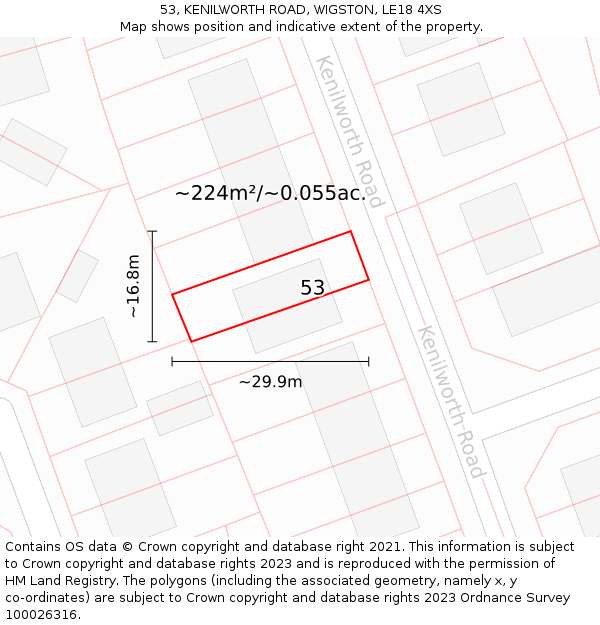 53, KENILWORTH ROAD, WIGSTON, LE18 4XS: Plot and title map