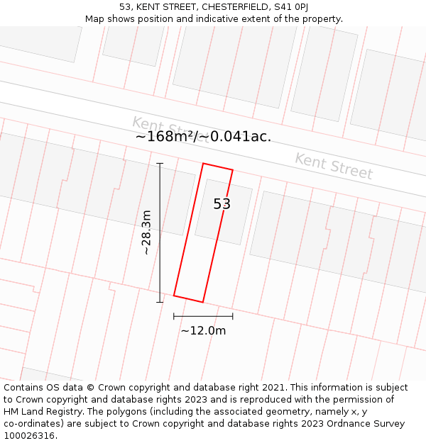 53, KENT STREET, CHESTERFIELD, S41 0PJ: Plot and title map