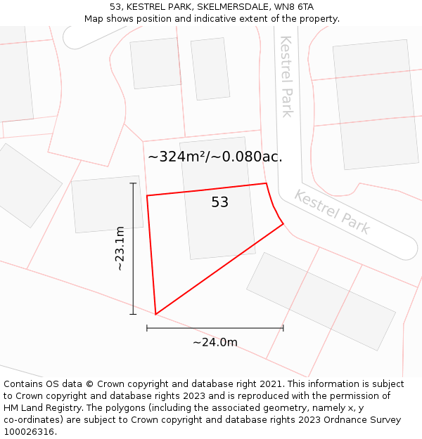 53, KESTREL PARK, SKELMERSDALE, WN8 6TA: Plot and title map