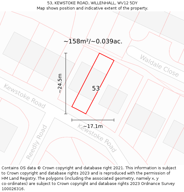 53, KEWSTOKE ROAD, WILLENHALL, WV12 5DY: Plot and title map