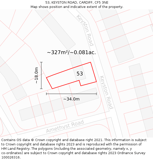 53, KEYSTON ROAD, CARDIFF, CF5 3NE: Plot and title map