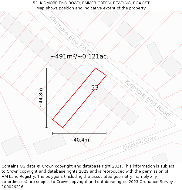 53, KIDMORE END ROAD, EMMER GREEN, READING, RG4 8ST: Plot and title map