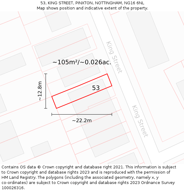 53, KING STREET, PINXTON, NOTTINGHAM, NG16 6NL: Plot and title map