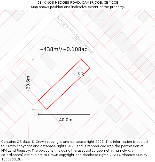 53, KINGS HEDGES ROAD, CAMBRIDGE, CB4 2QE: Plot and title map