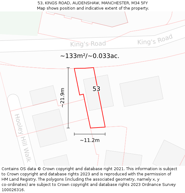 53, KINGS ROAD, AUDENSHAW, MANCHESTER, M34 5FY: Plot and title map