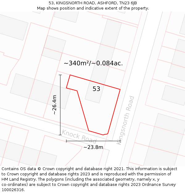 53, KINGSNORTH ROAD, ASHFORD, TN23 6JB: Plot and title map