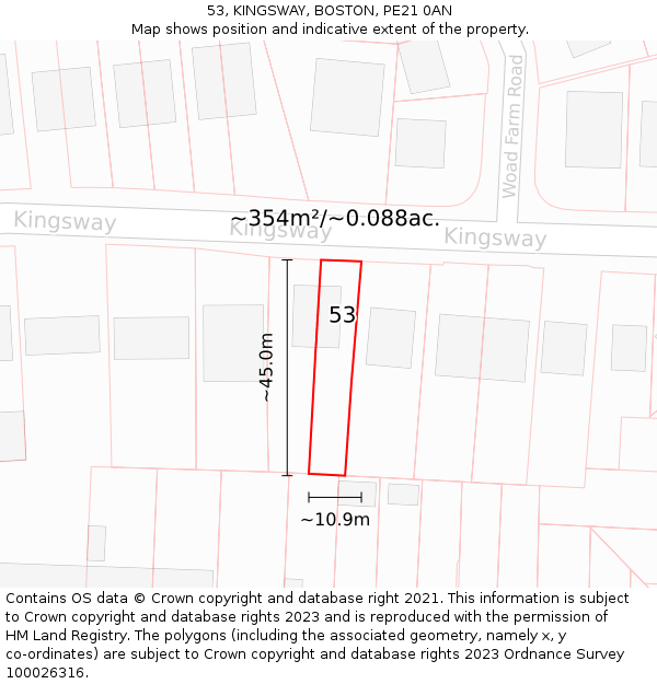 53, KINGSWAY, BOSTON, PE21 0AN: Plot and title map