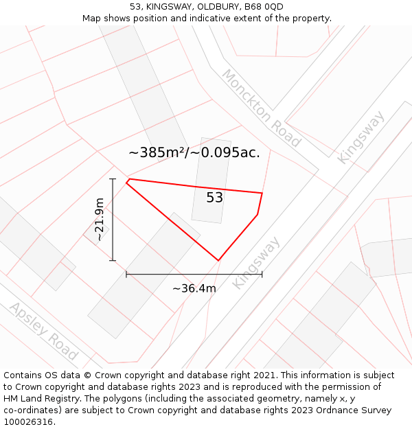 53, KINGSWAY, OLDBURY, B68 0QD: Plot and title map