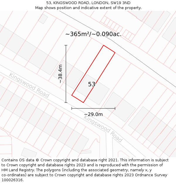 53, KINGSWOOD ROAD, LONDON, SW19 3ND: Plot and title map