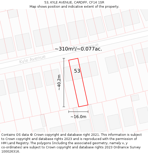 53, KYLE AVENUE, CARDIFF, CF14 1SR: Plot and title map