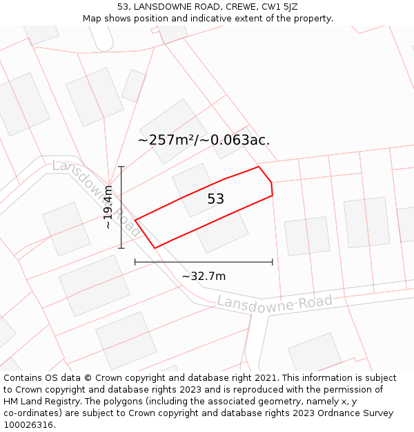 53, LANSDOWNE ROAD, CREWE, CW1 5JZ: Plot and title map