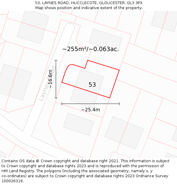 53, LAYNES ROAD, HUCCLECOTE, GLOUCESTER, GL3 3PX: Plot and title map