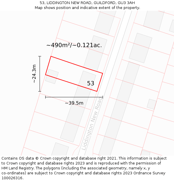 53, LIDDINGTON NEW ROAD, GUILDFORD, GU3 3AH: Plot and title map
