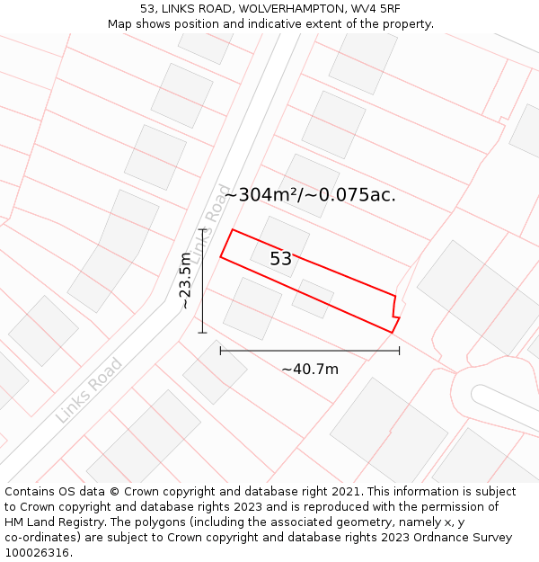 53, LINKS ROAD, WOLVERHAMPTON, WV4 5RF: Plot and title map