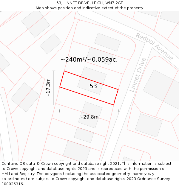 53, LINNET DRIVE, LEIGH, WN7 2GE: Plot and title map