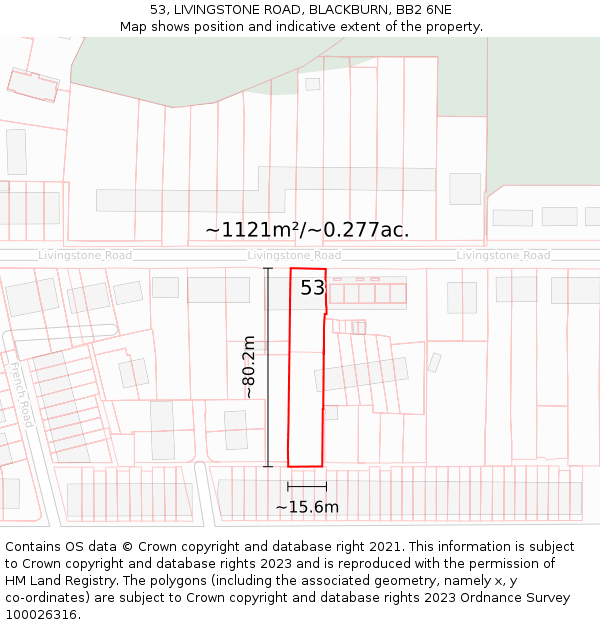 53, LIVINGSTONE ROAD, BLACKBURN, BB2 6NE: Plot and title map