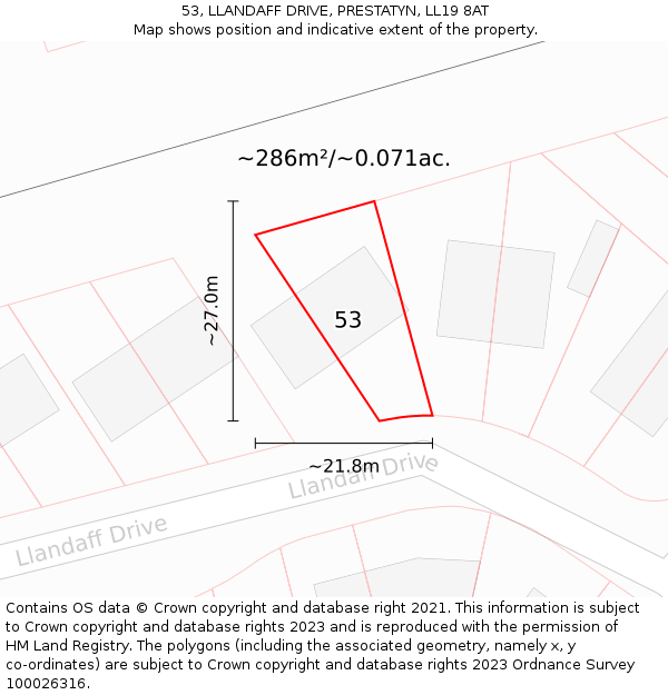 53, LLANDAFF DRIVE, PRESTATYN, LL19 8AT: Plot and title map