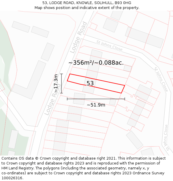 53, LODGE ROAD, KNOWLE, SOLIHULL, B93 0HG: Plot and title map