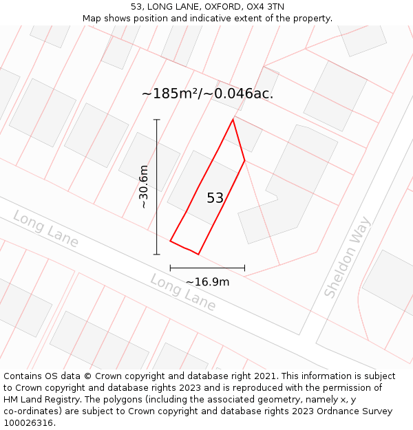 53, LONG LANE, OXFORD, OX4 3TN: Plot and title map