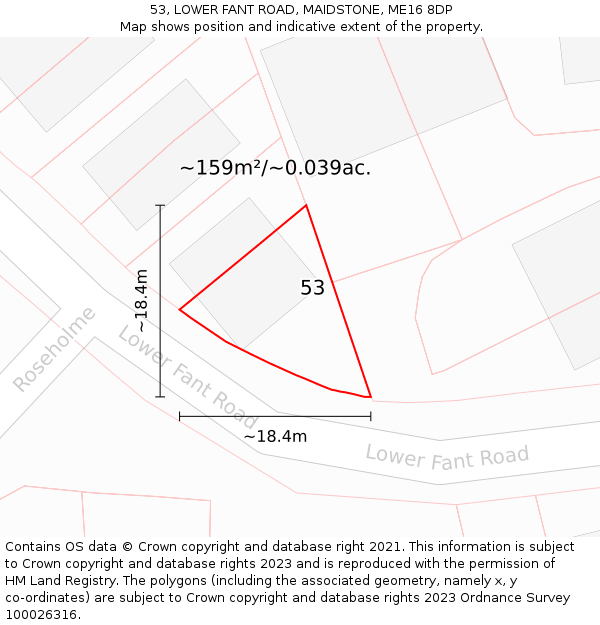 53, LOWER FANT ROAD, MAIDSTONE, ME16 8DP: Plot and title map