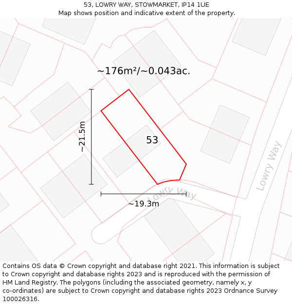 53, LOWRY WAY, STOWMARKET, IP14 1UE: Plot and title map