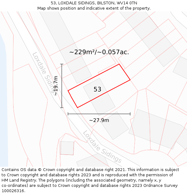 53, LOXDALE SIDINGS, BILSTON, WV14 0TN: Plot and title map