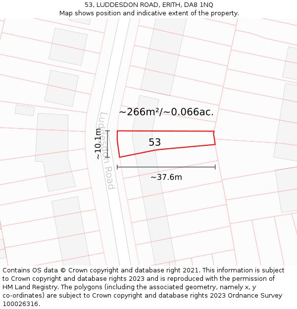 53, LUDDESDON ROAD, ERITH, DA8 1NQ: Plot and title map
