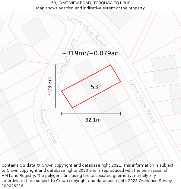 53, LYME VIEW ROAD, TORQUAY, TQ1 3UF: Plot and title map