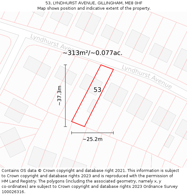 53, LYNDHURST AVENUE, GILLINGHAM, ME8 0HF: Plot and title map