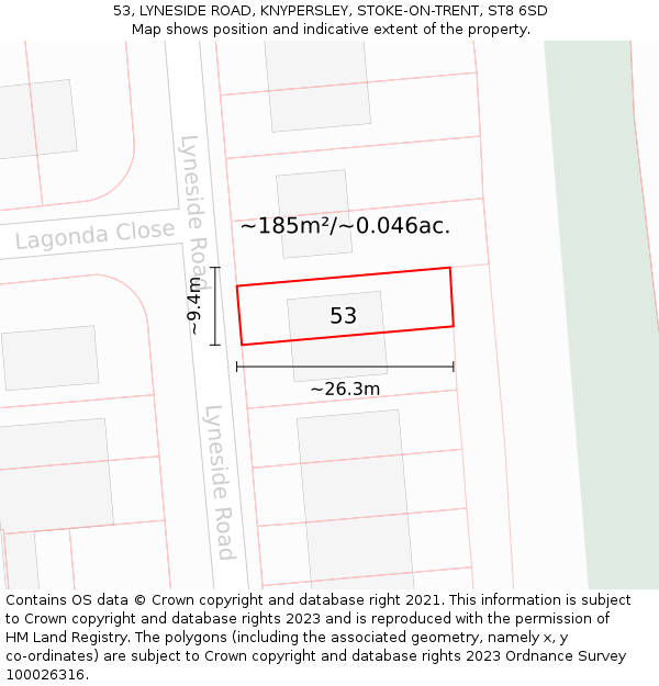 53, LYNESIDE ROAD, KNYPERSLEY, STOKE-ON-TRENT, ST8 6SD: Plot and title map