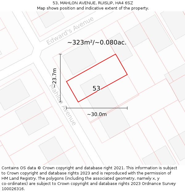 53, MAHLON AVENUE, RUISLIP, HA4 6SZ: Plot and title map