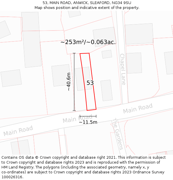 53, MAIN ROAD, ANWICK, SLEAFORD, NG34 9SU: Plot and title map