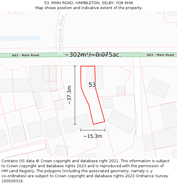 53, MAIN ROAD, HAMBLETON, SELBY, YO8 9HW: Plot and title map