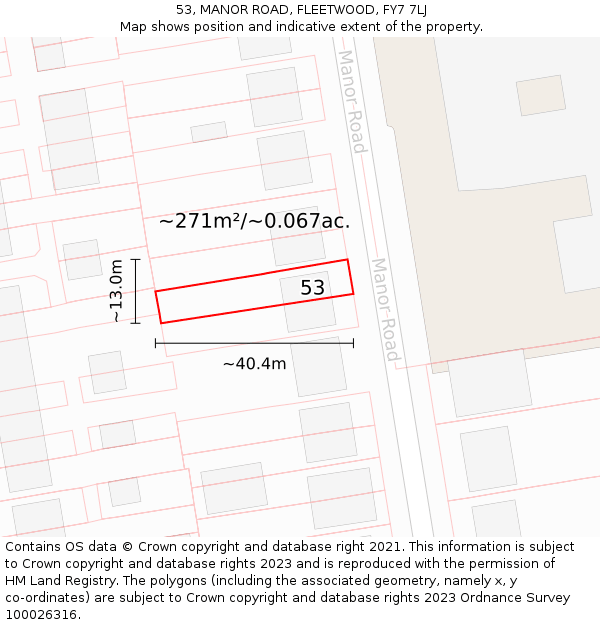 53, MANOR ROAD, FLEETWOOD, FY7 7LJ: Plot and title map